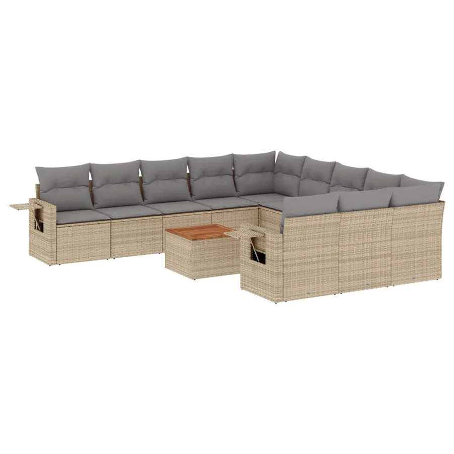 Salon de jardin et coussins 12 pcs mélange beige résine tressée - 2