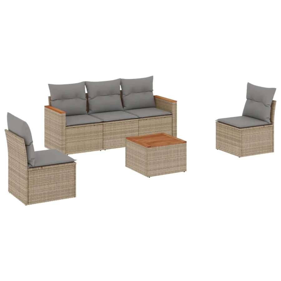 Salon de jardin avec coussins 6 pcs beige résine tressée - 2
