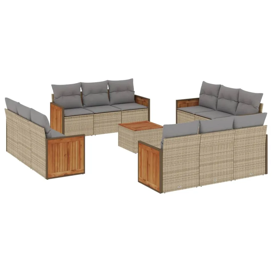 Salon de jardin avec coussins 13 pcs beige résine tressée - 2