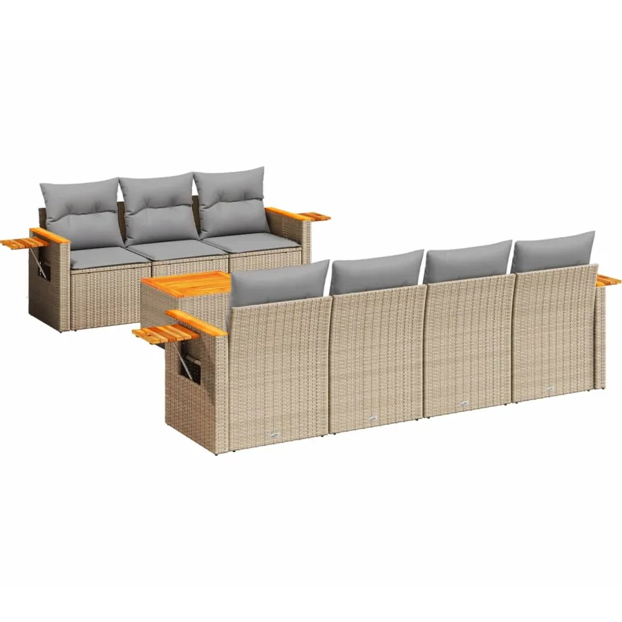 Salon de jardin avec coussins 8 pcs beige résine tressée - 2