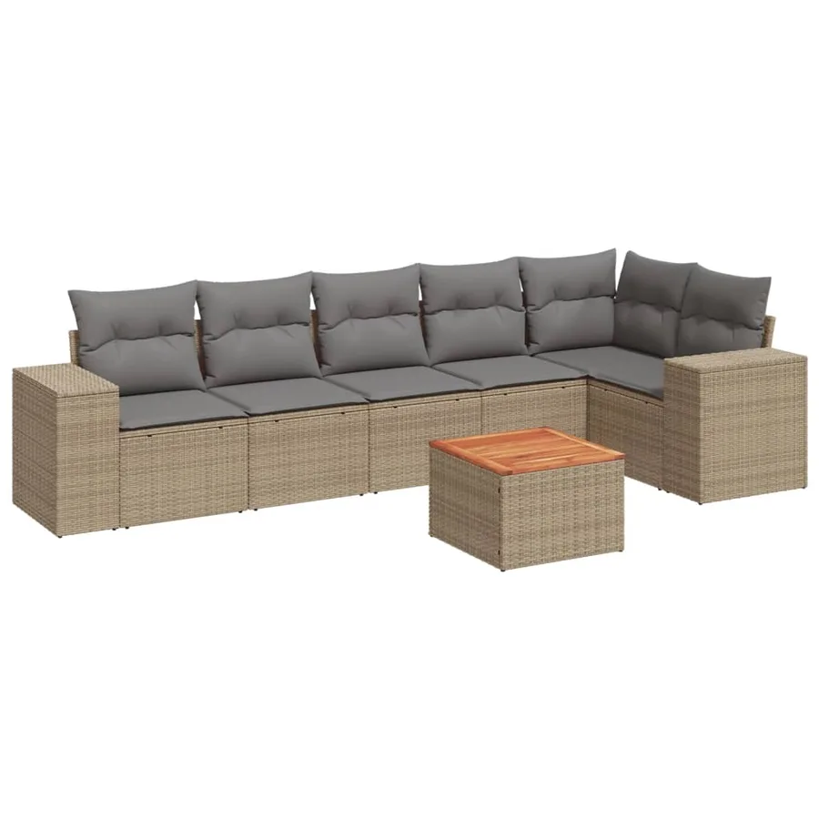 Salon de jardin avec coussins 7 pcs beige résine tressée - 2