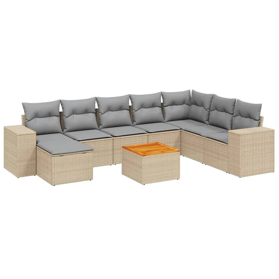 Salon de jardin avec coussins 9 pcs beige résine tressée - 2