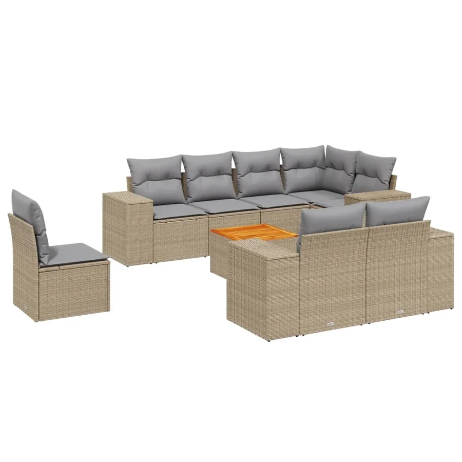 Salon de jardin avec coussins 9 pcs beige résine tressée - 2