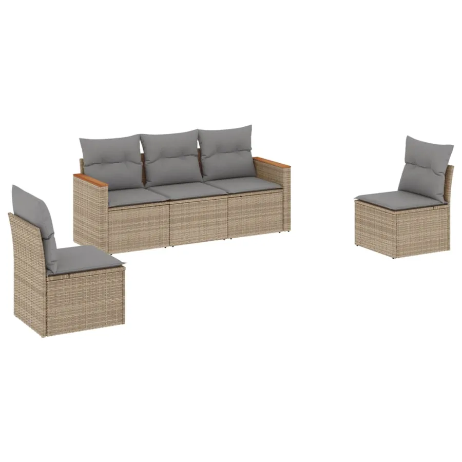 Salon de jardin avec coussins 5 pcs beige résine tressée - 2