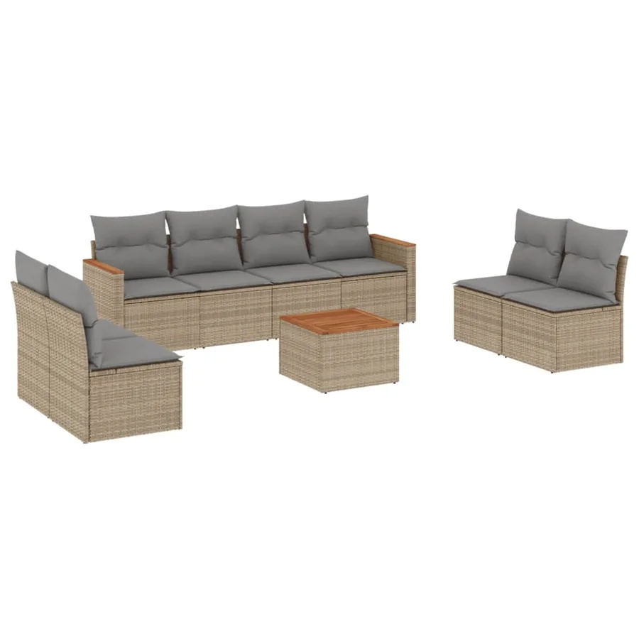 Salon de jardin avec coussins 9 pcs beige résine tressée - 2