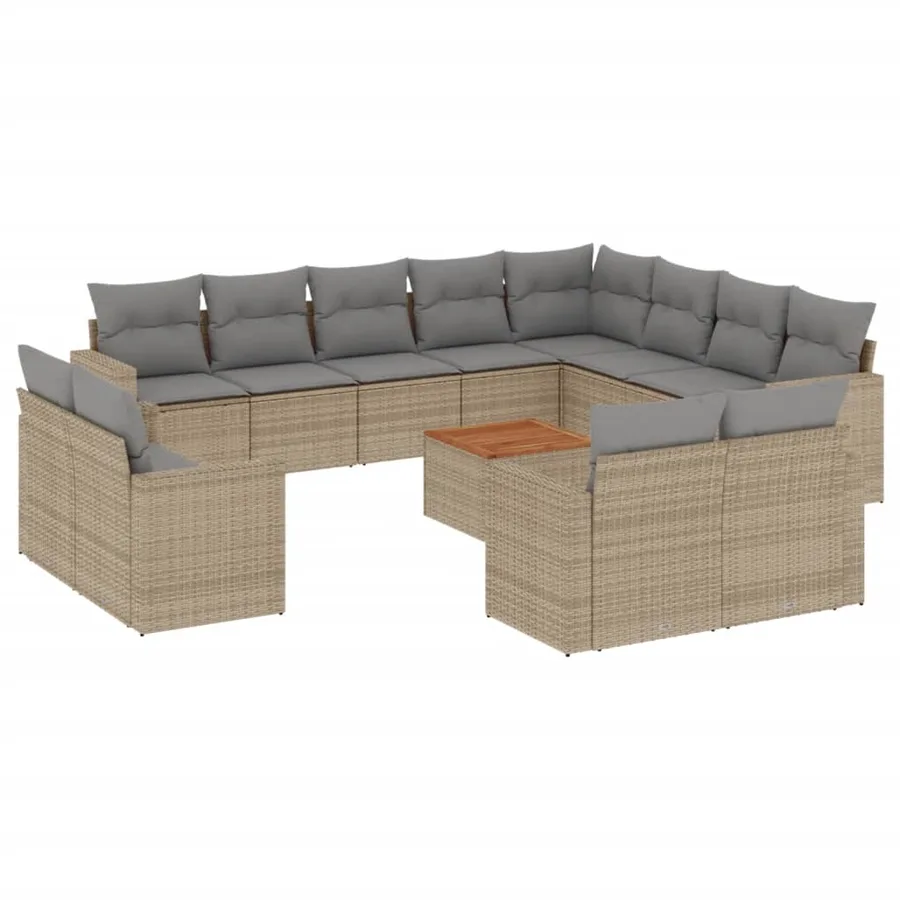 Salon de jardin et coussins 13 pcs mélange beige résine tressée - 2