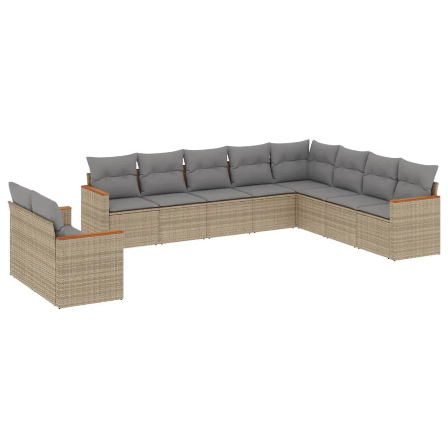 Salon de jardin avec coussins 10 pcs beige résine tressée - 2
