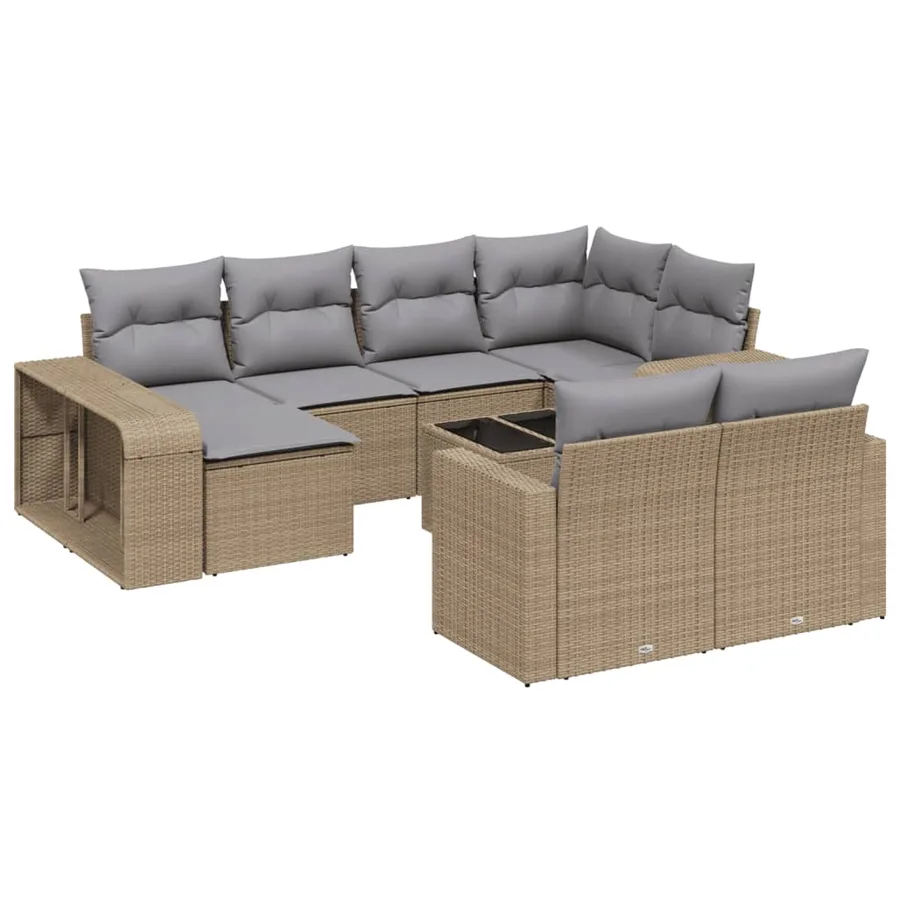 Salon de jardin 11 pcs avec coussins beige résine tressée - 2