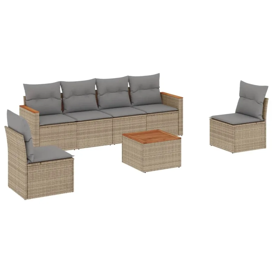 Salon de jardin avec coussins 7 pcs beige résine tressée - 2