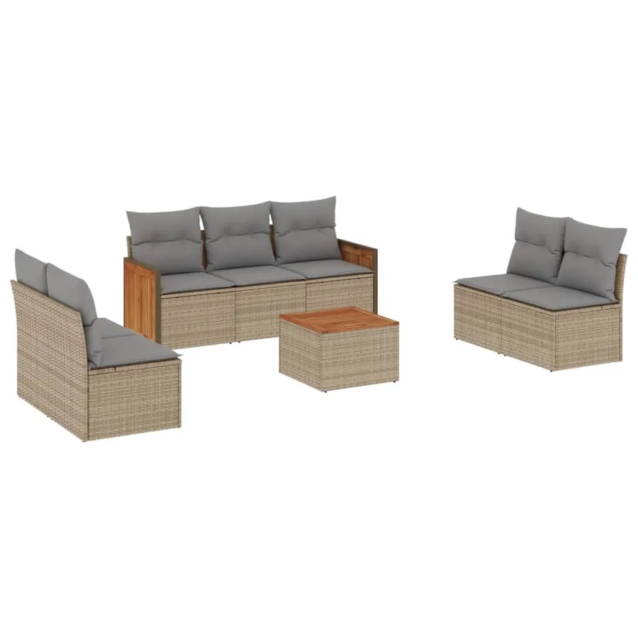 Salon de jardin avec coussins 8 pcs beige résine tressée - 2