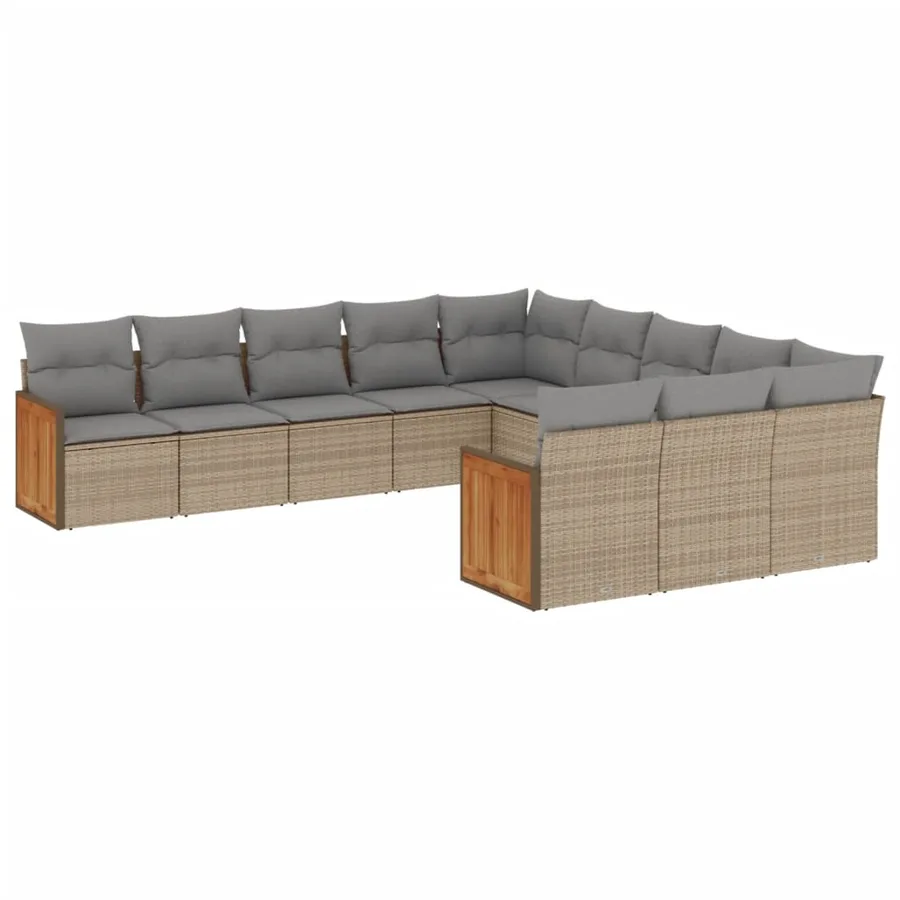 Salon de jardin 11 pcs avec coussins beige résine tressée - 2