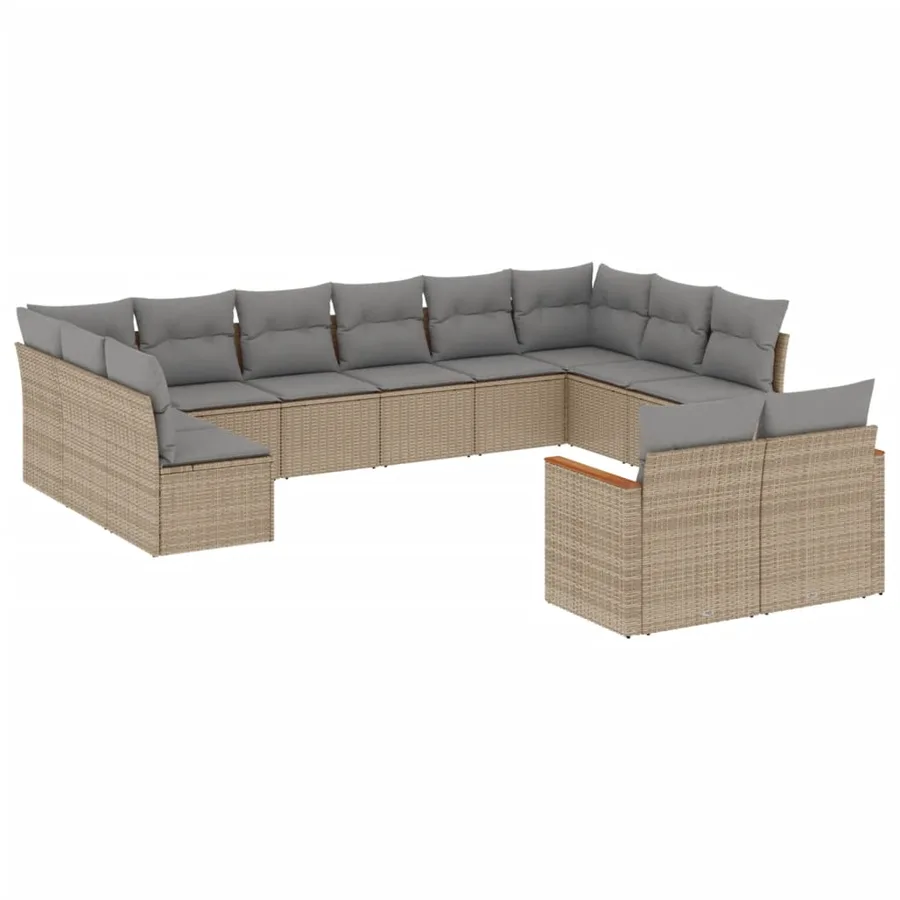 Salon de jardin avec coussins 12 pcs beige résine tressée - 2