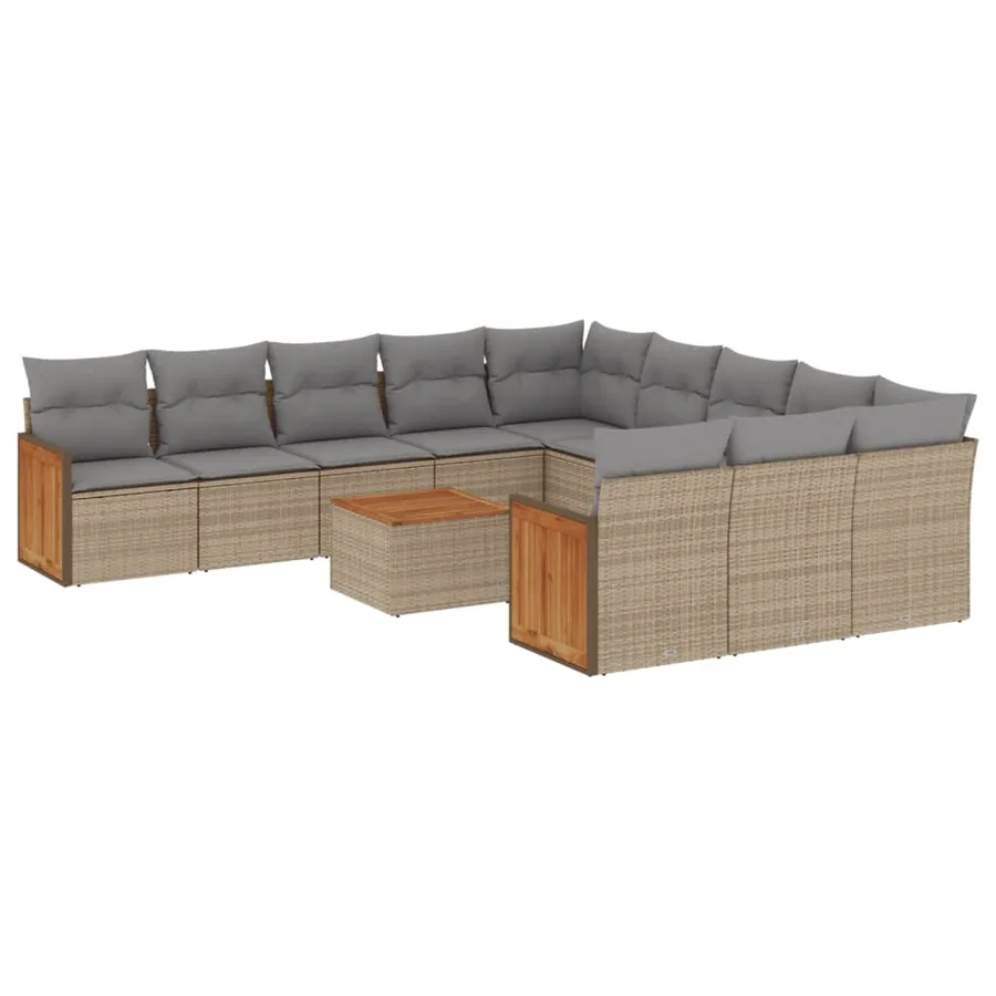 Salon de jardin avec coussins 12 pcs beige résine tressée - 2