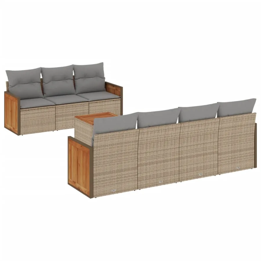 Salon de jardin avec coussins 8 pcs beige résine tressée - 2