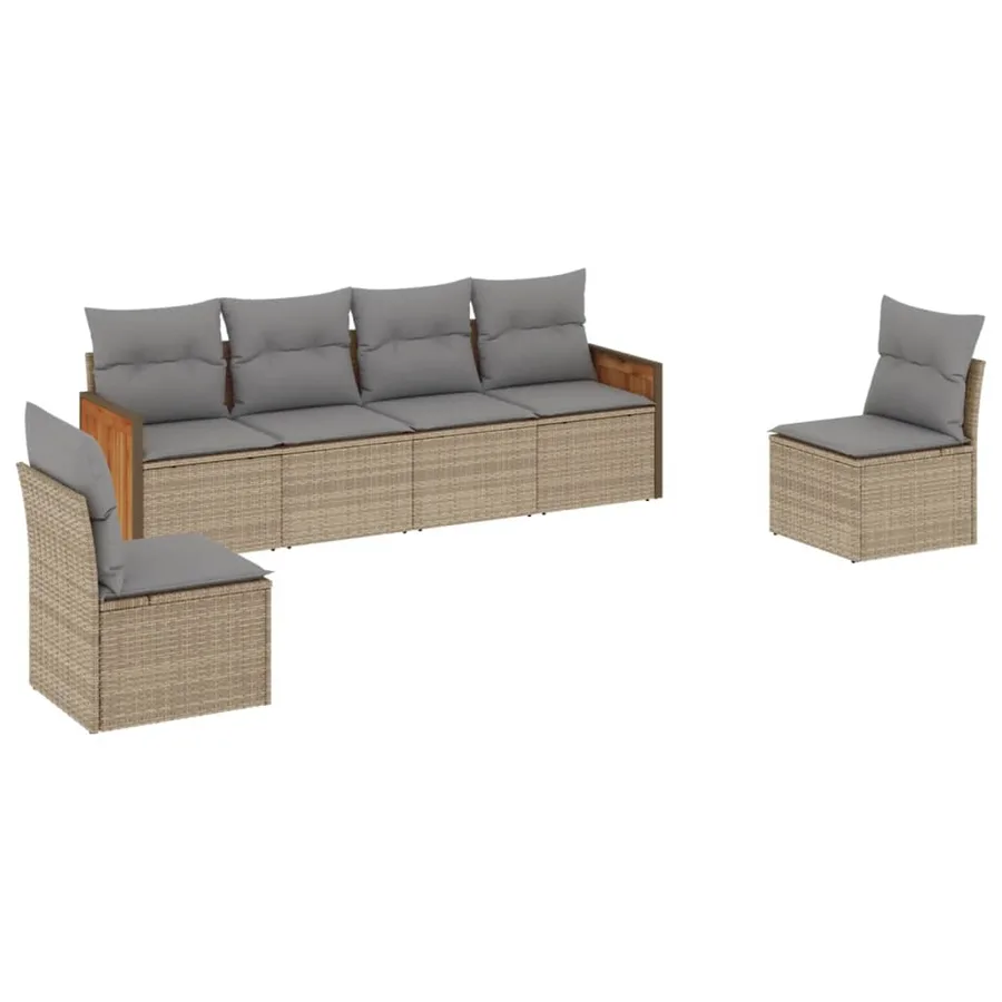 Salon de jardin avec coussins 6 pcs beige résine tressée - 2