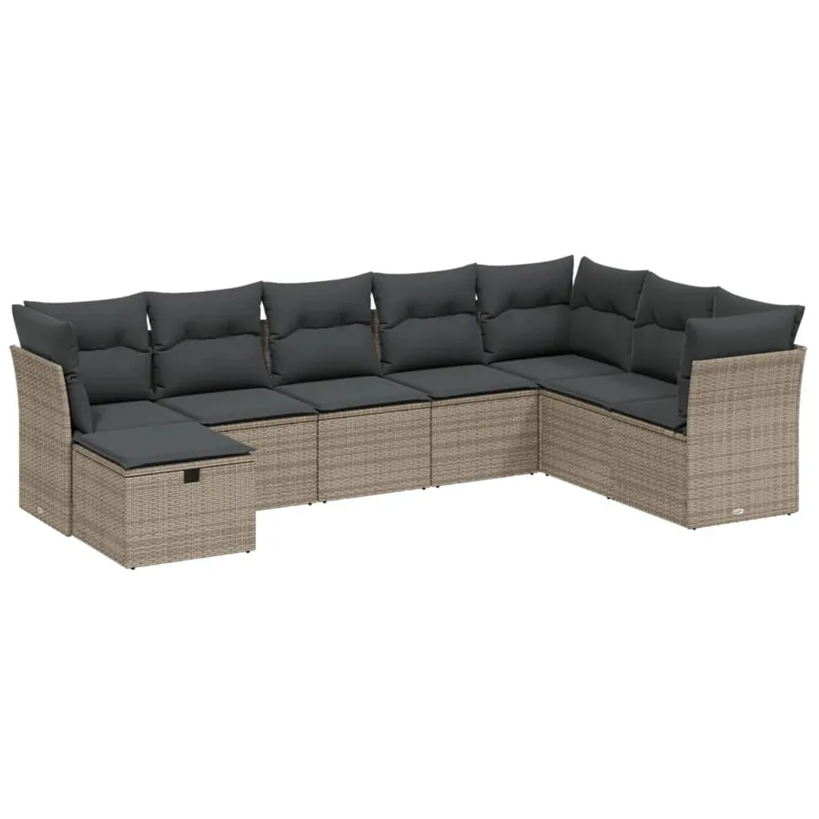 Salon de jardin 8 pcs avec coussins gris résine tressée - 2