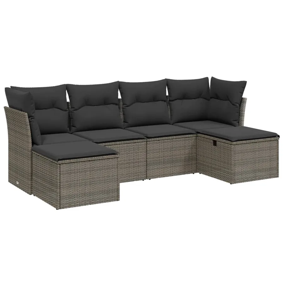 Salon de jardin 6 pcs avec coussins gris résine tressée - 2