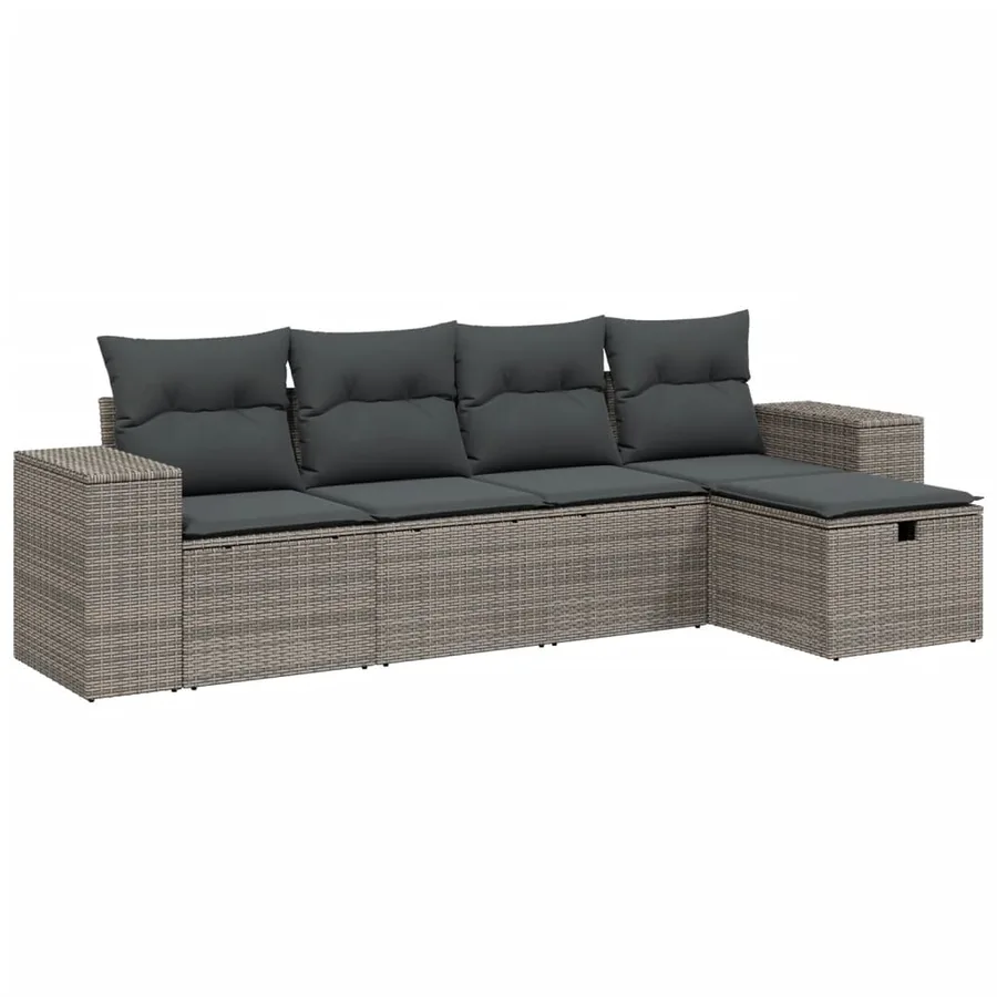Salon de jardin 5 pcs avec coussins gris résine tressée - 2
