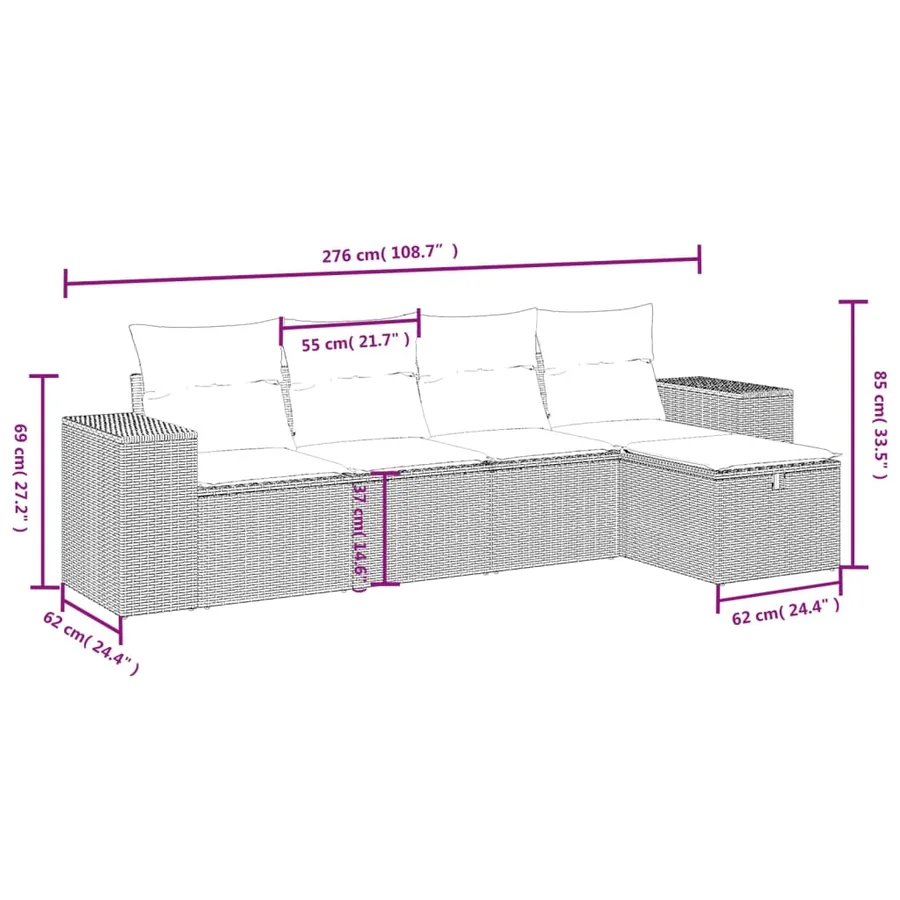 Salon de jardin 5 pcs avec coussins gris résine tressée - 4