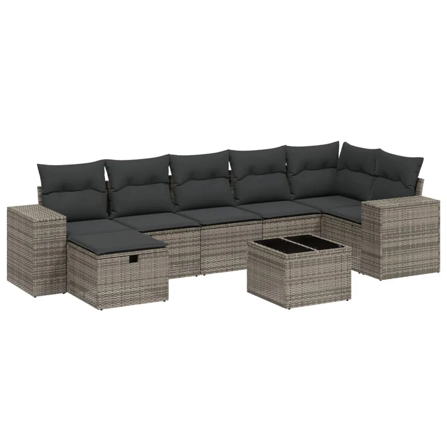 Salon de jardin 8 pcs avec coussins gris résine tressée - 2