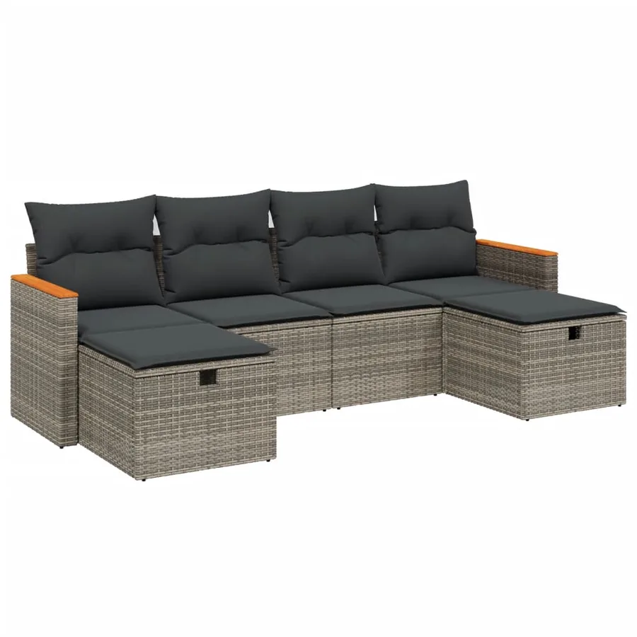 Salon de jardin 6 pcs avec coussins gris résine tressée - 2