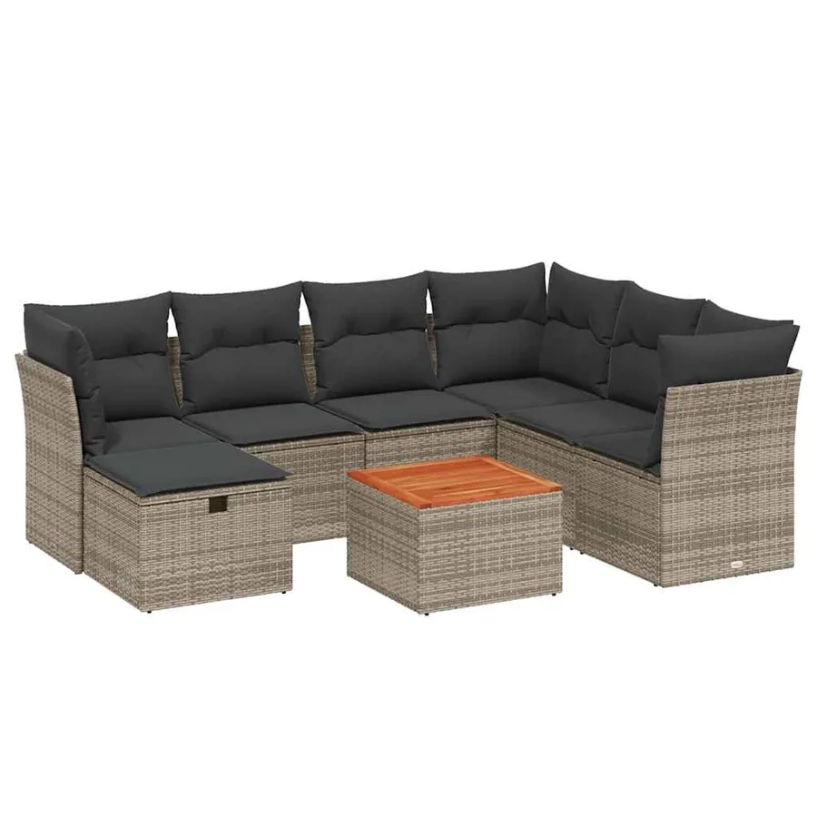 Salon de jardin 8 pcs avec coussins gris résine tressée - 2