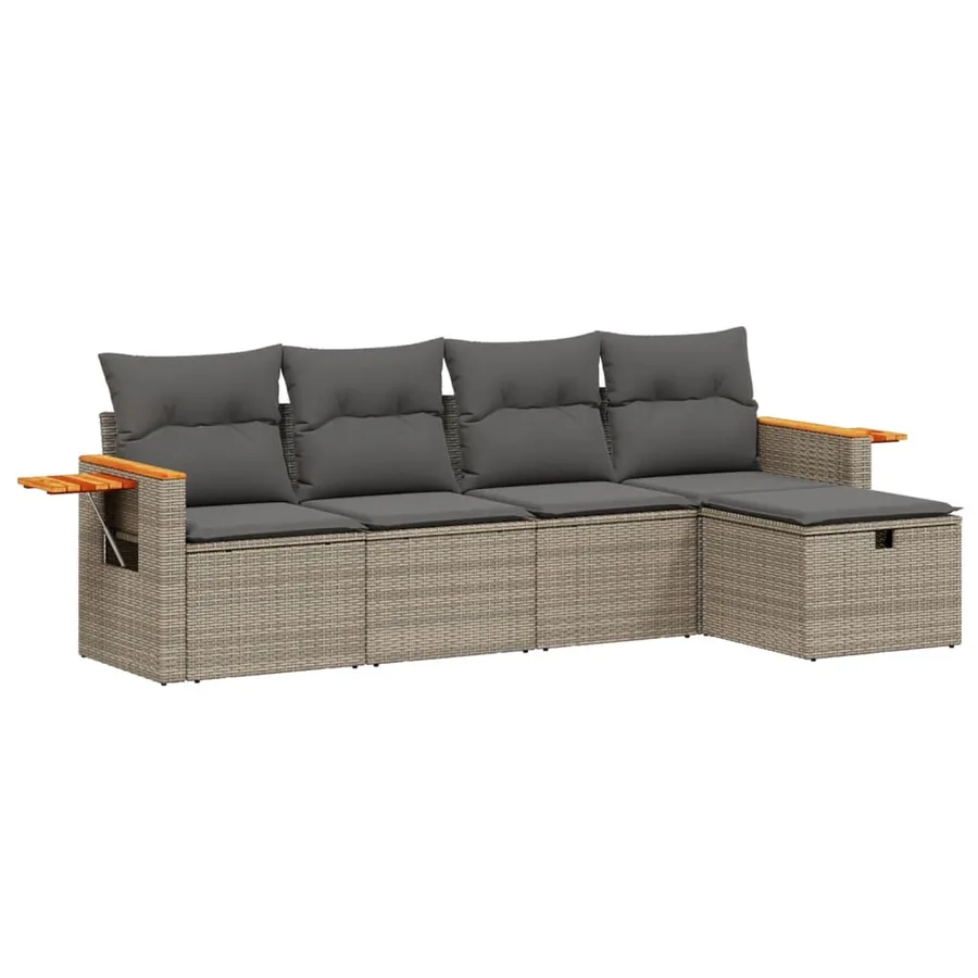 Salon de jardin 5 pcs avec coussins gris résine tressée - 2