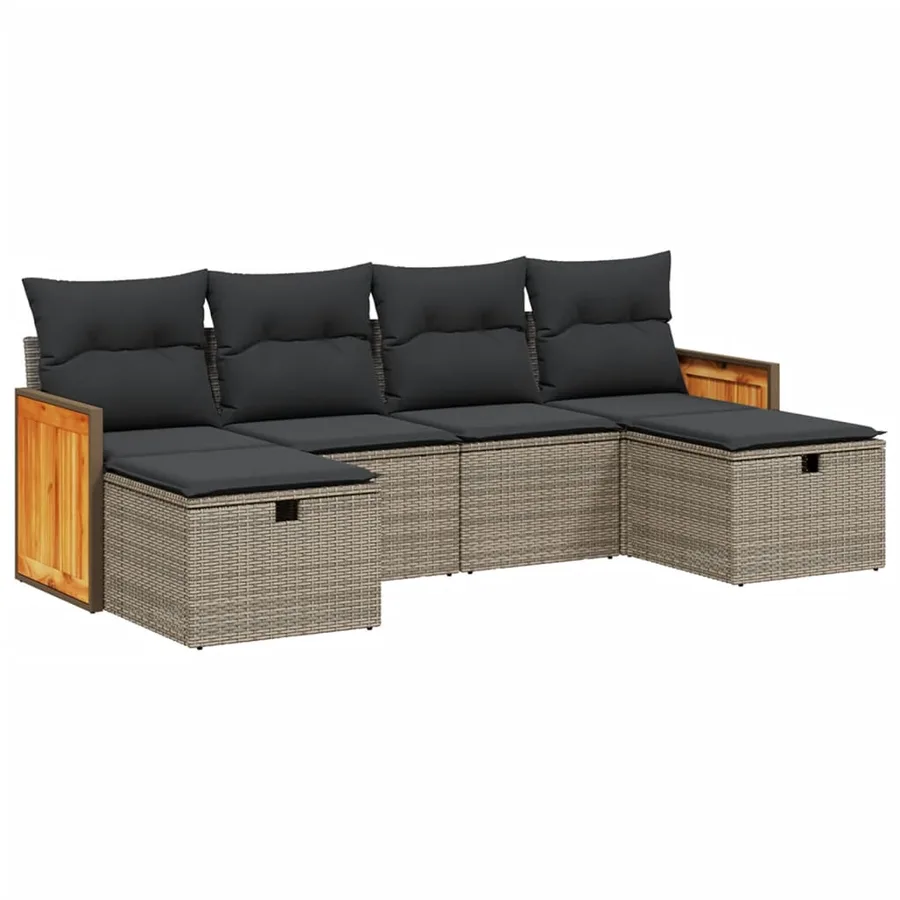 Salon de jardin 6 pcs avec coussins gris résine tressée - 2