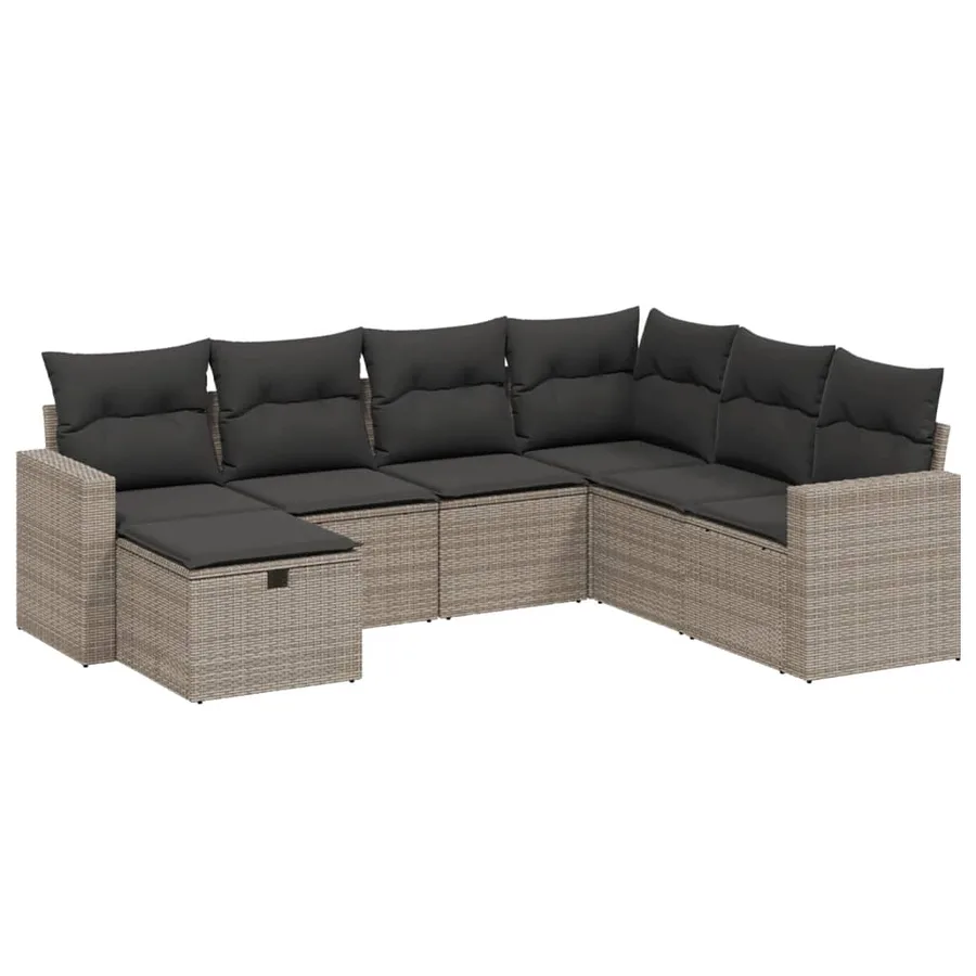 Salon de jardin avec coussins 7 pcs gris résine tressée - 2