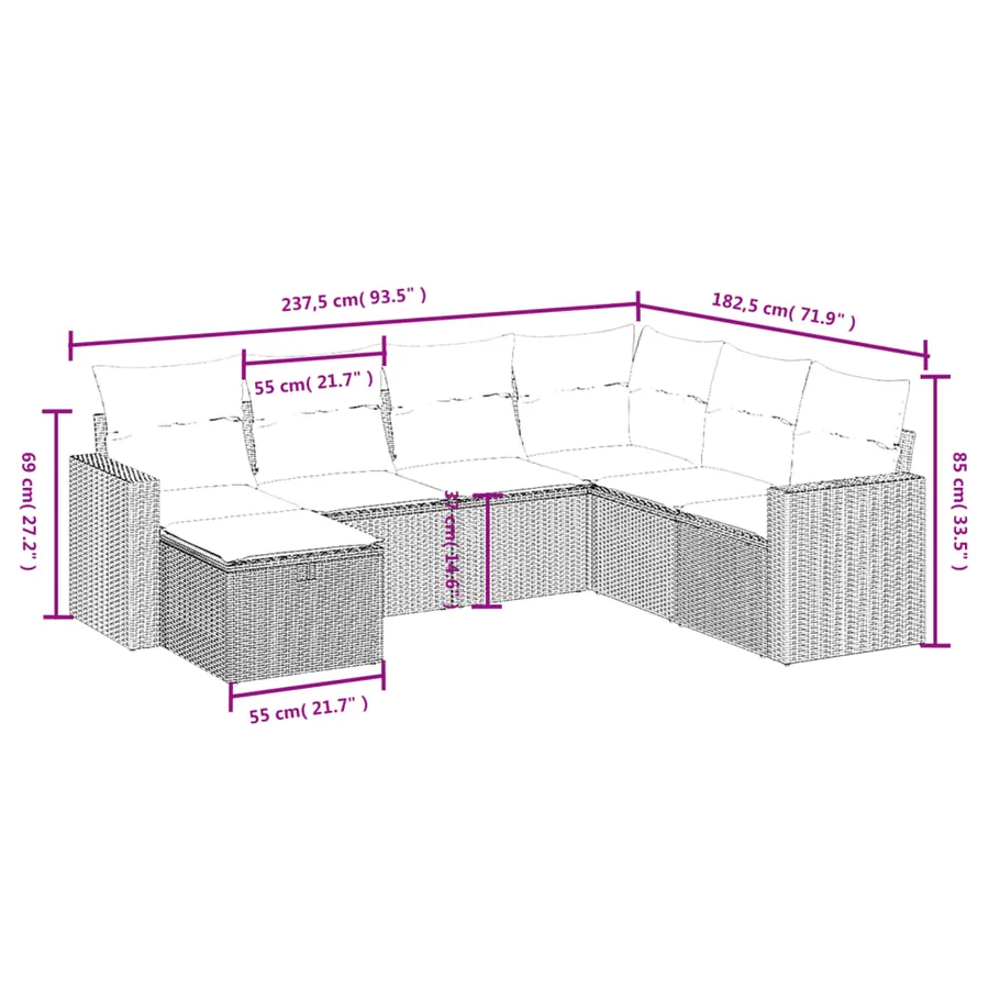 Salon de jardin avec coussins 7 pcs gris résine tressée - 4