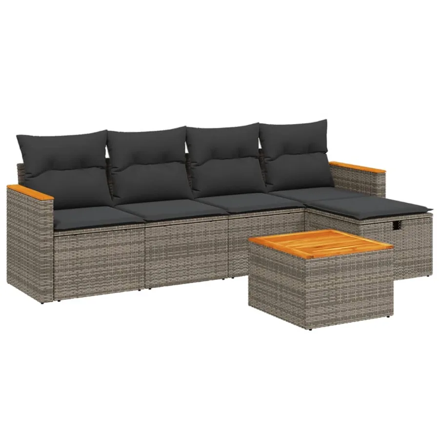 Salon de jardin 6 pcs avec coussins gris résine tressée - 2