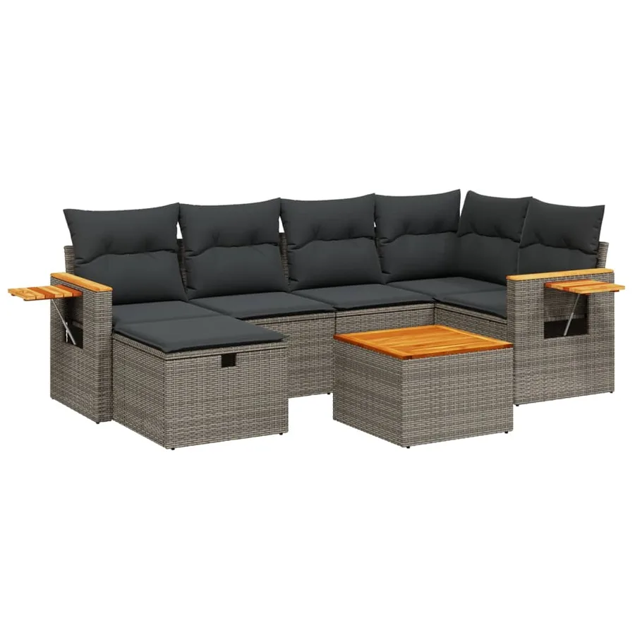 Salon de jardin avec coussins 7 pcs gris résine tressée - 2