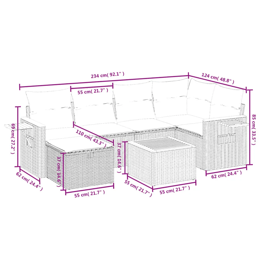 Salon de jardin avec coussins 7 pcs gris résine tressée - 4