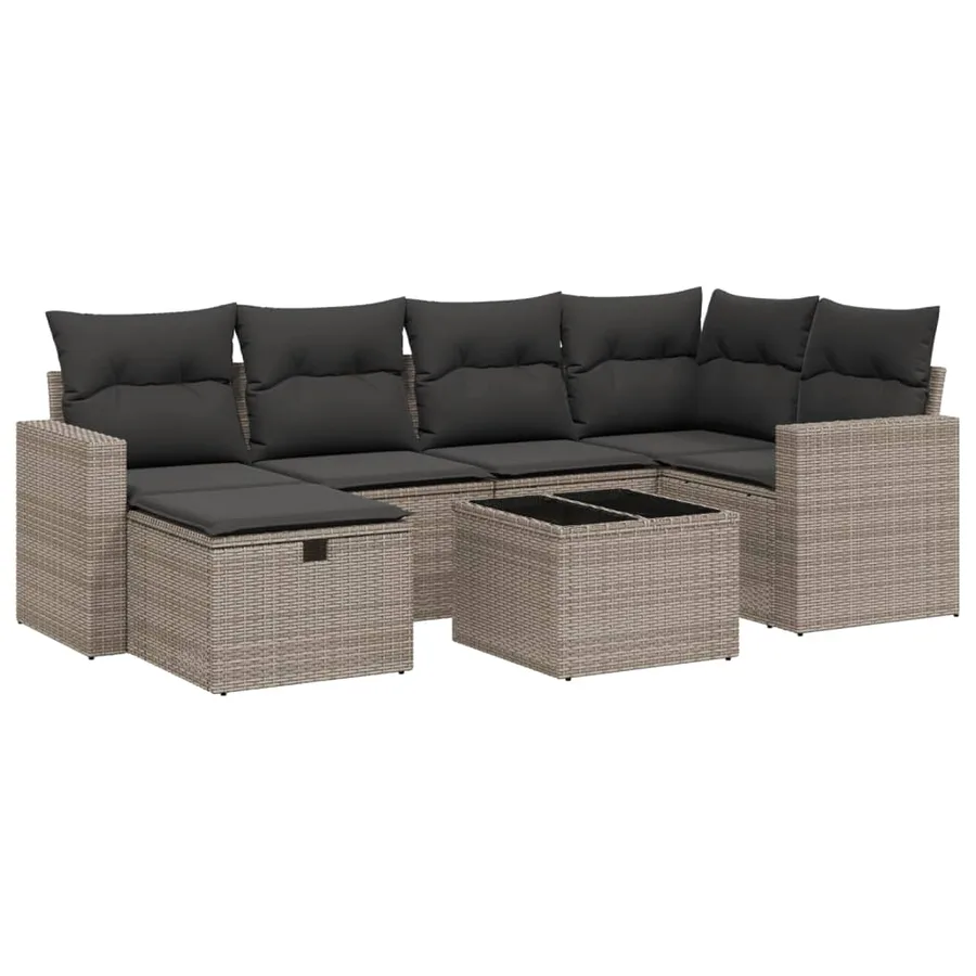Salon de jardin avec coussins 7 pcs gris résine tressée - 2