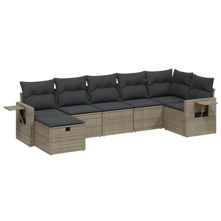 Salon de jardin avec coussins 7 pcs gris résine tressée - 2