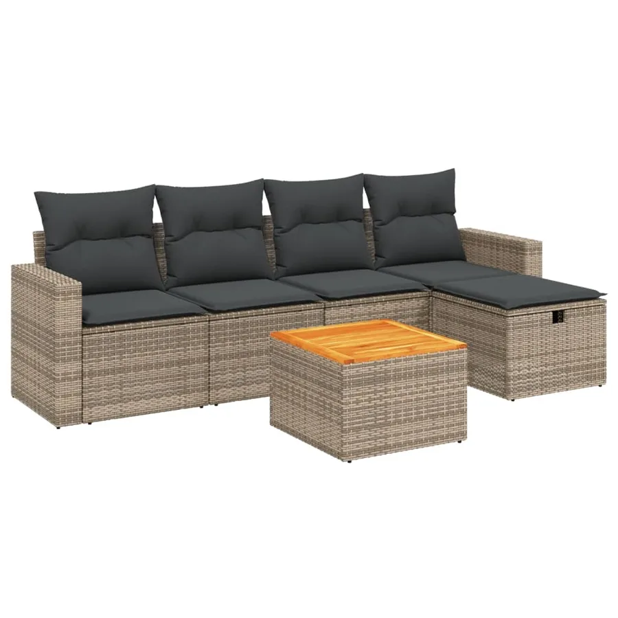 Salon de jardin 6 pcs avec coussins gris résine tressée - 2