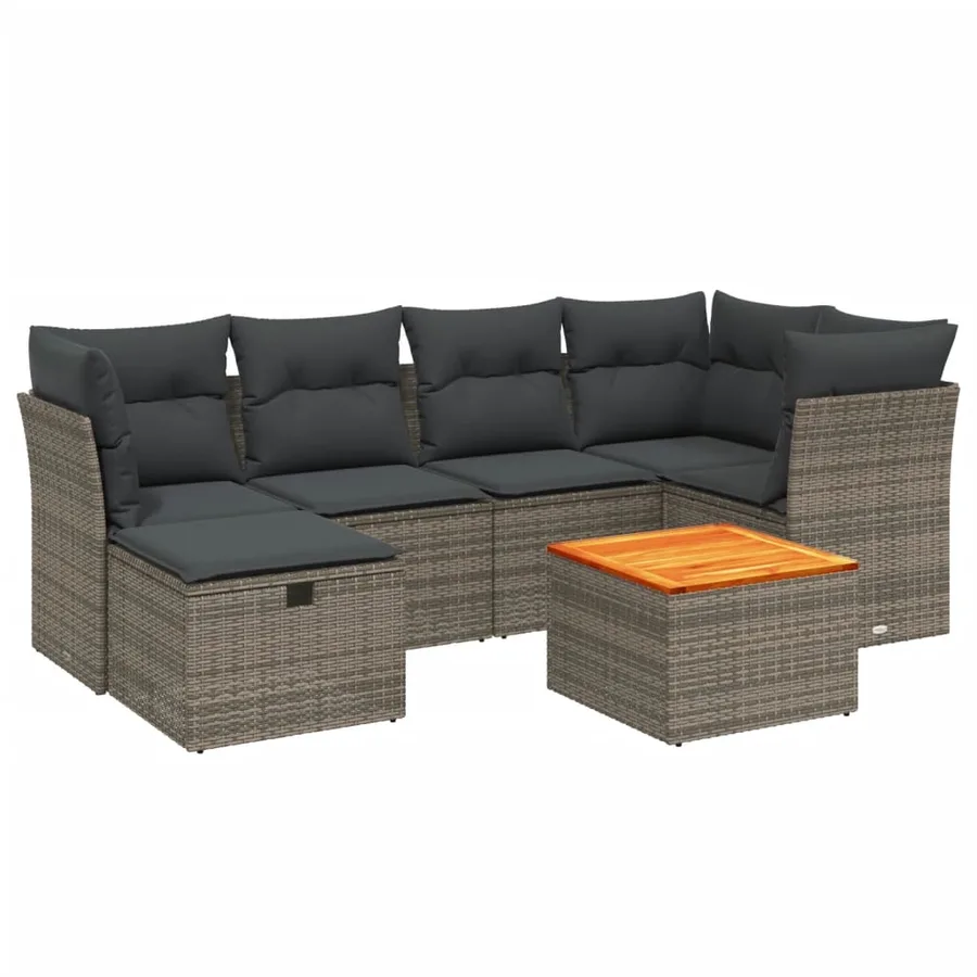 Salon de jardin avec coussins 7 pcs gris résine tressée - 2