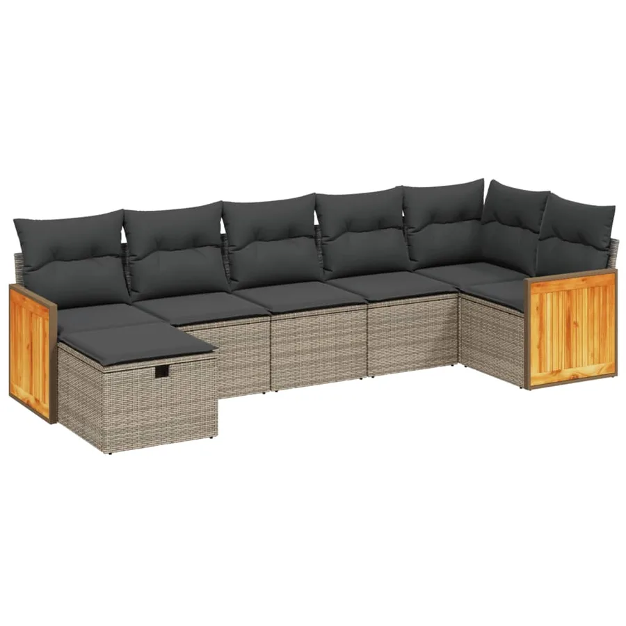 Salon de jardin avec coussins 7 pcs gris résine tressée - 2
