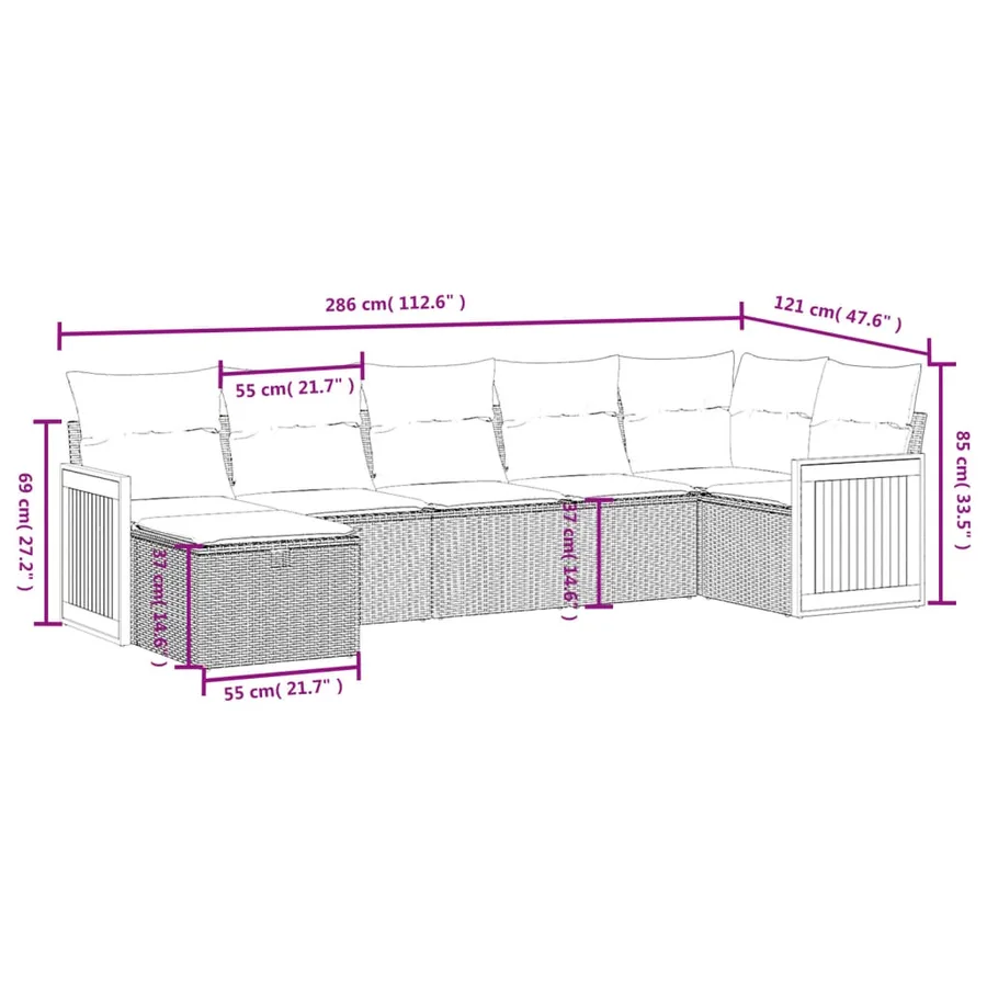 Salon de jardin avec coussins 7 pcs gris résine tressée - 4