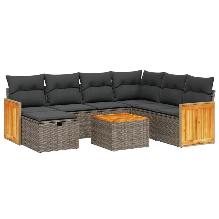 Salon de jardin 8 pcs avec coussins gris résine tressée - 2