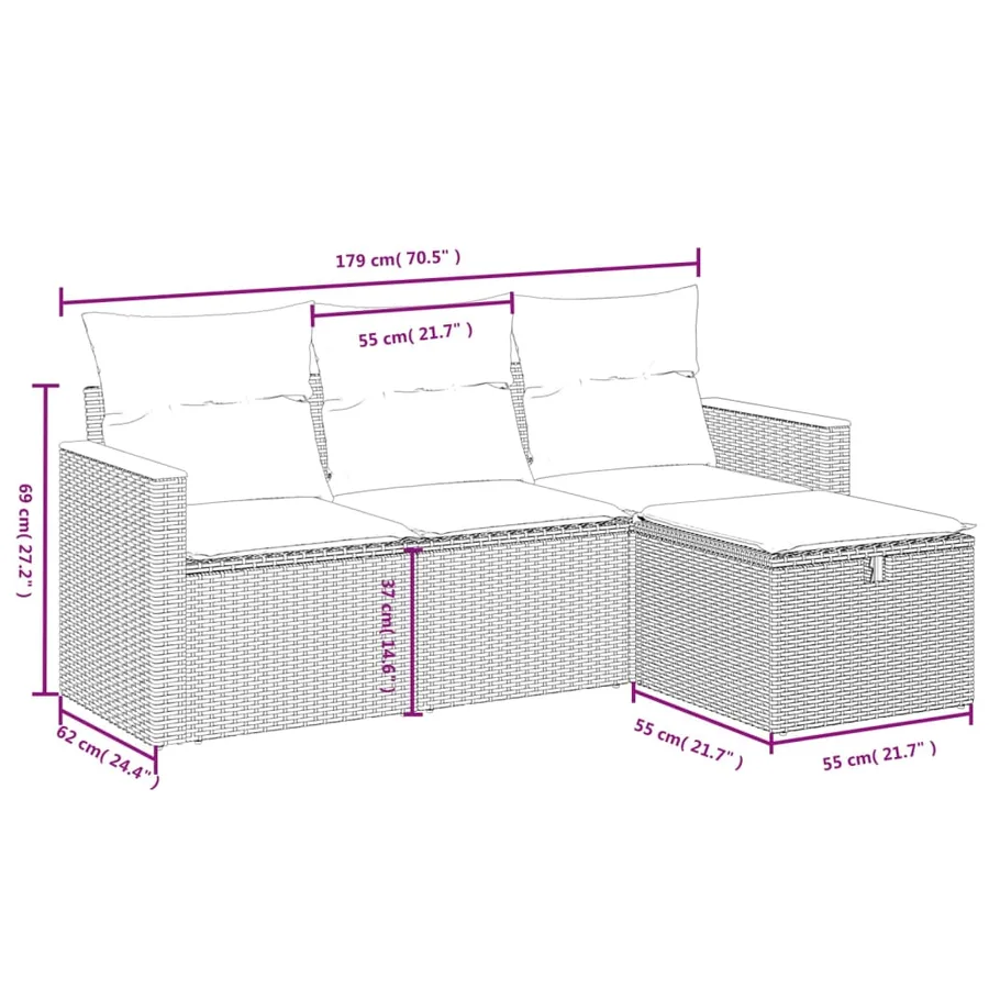 Salon de jardin 4 pcs avec coussins gris résine tressée - 4
