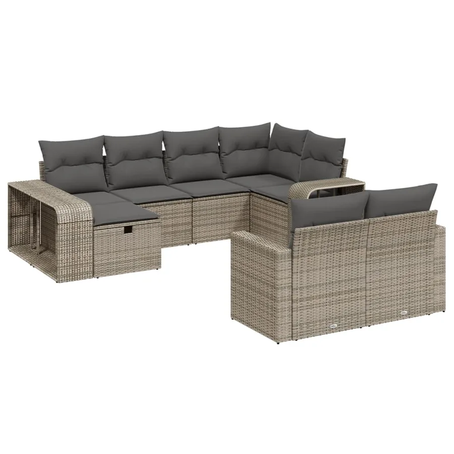 Salon de jardin avec coussins 10 pcs gris résine tressée - 2