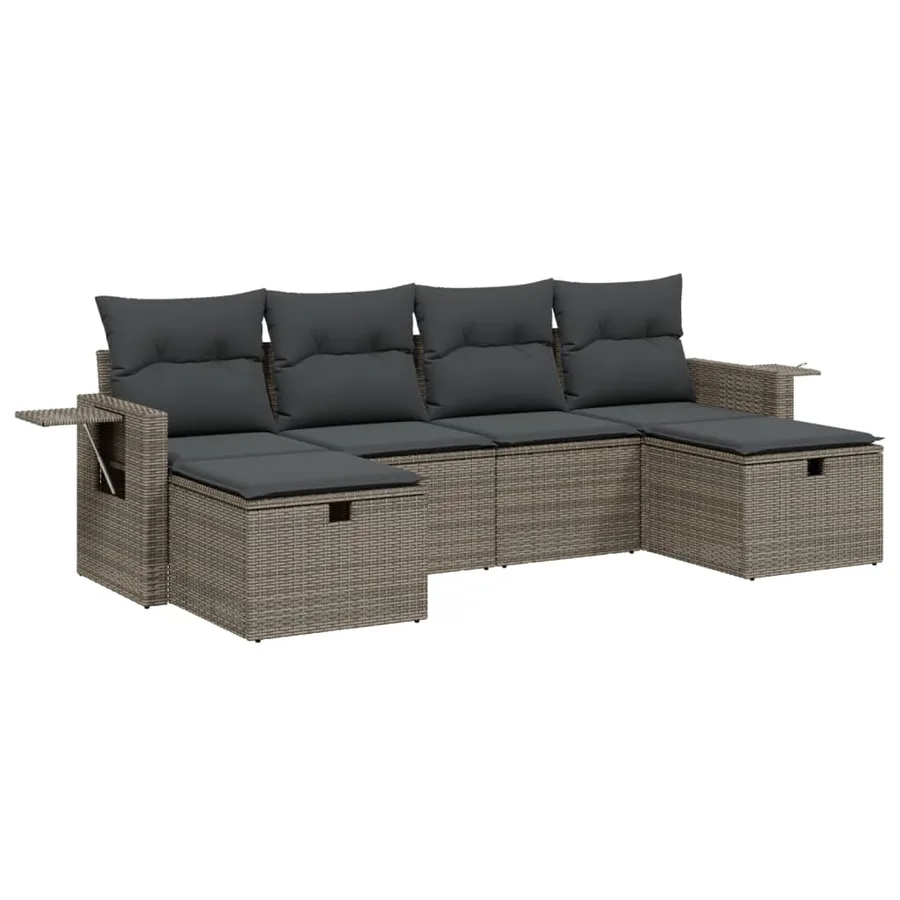 Salon de jardin 6 pcs avec coussins gris résine tressée - 2