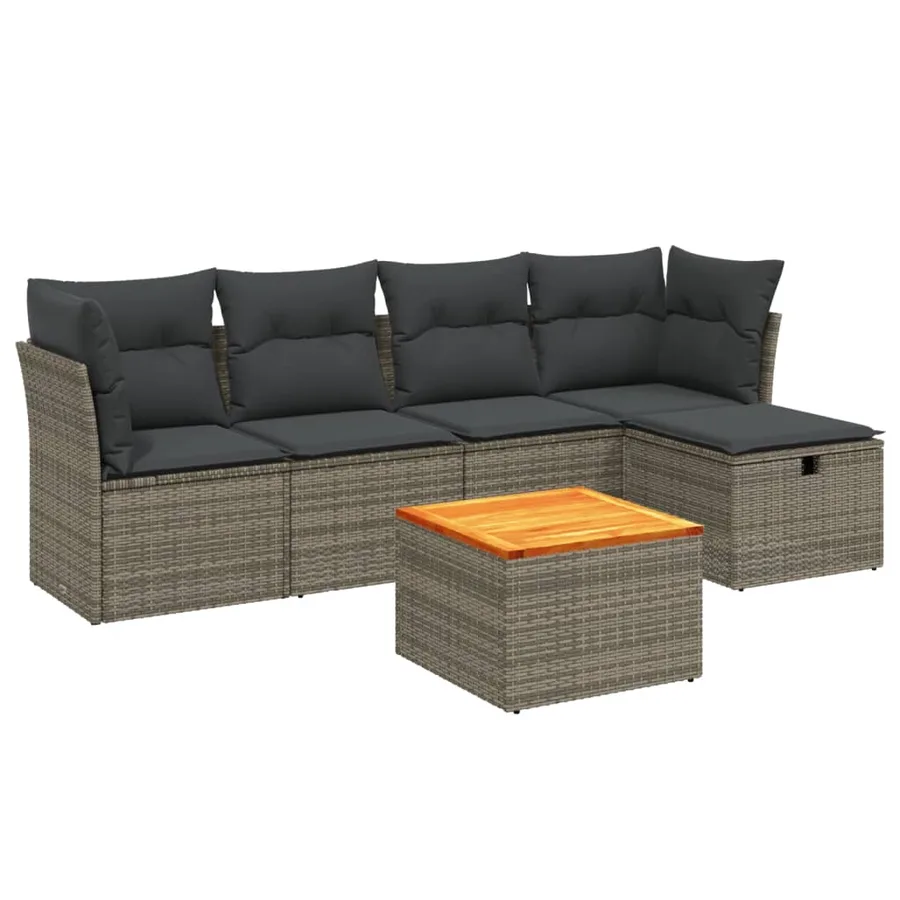 Salon de jardin 6 pcs avec coussins gris résine tressée - 2