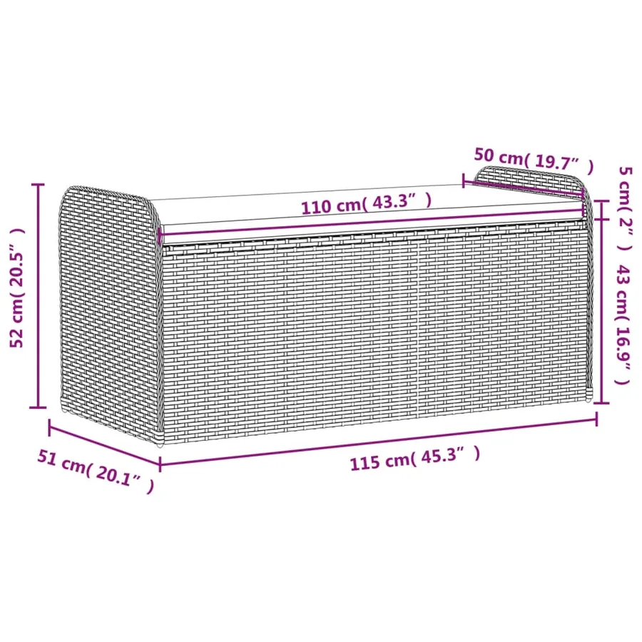 Banc de rangement et coussin marron 115x51x52 cm résine tressée - 11