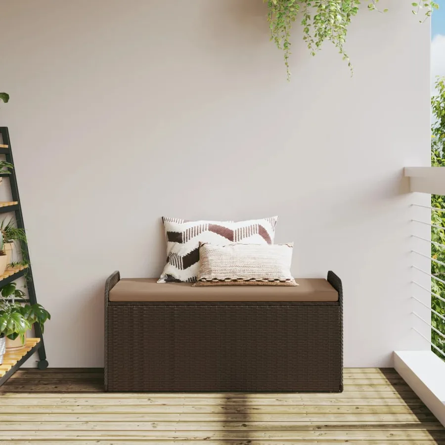 Banc de rangement et coussin marron 115x51x52 cm résine tressée - 3