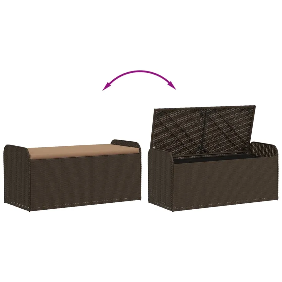 Banc de rangement et coussin marron 115x51x52 cm résine tressée - 7