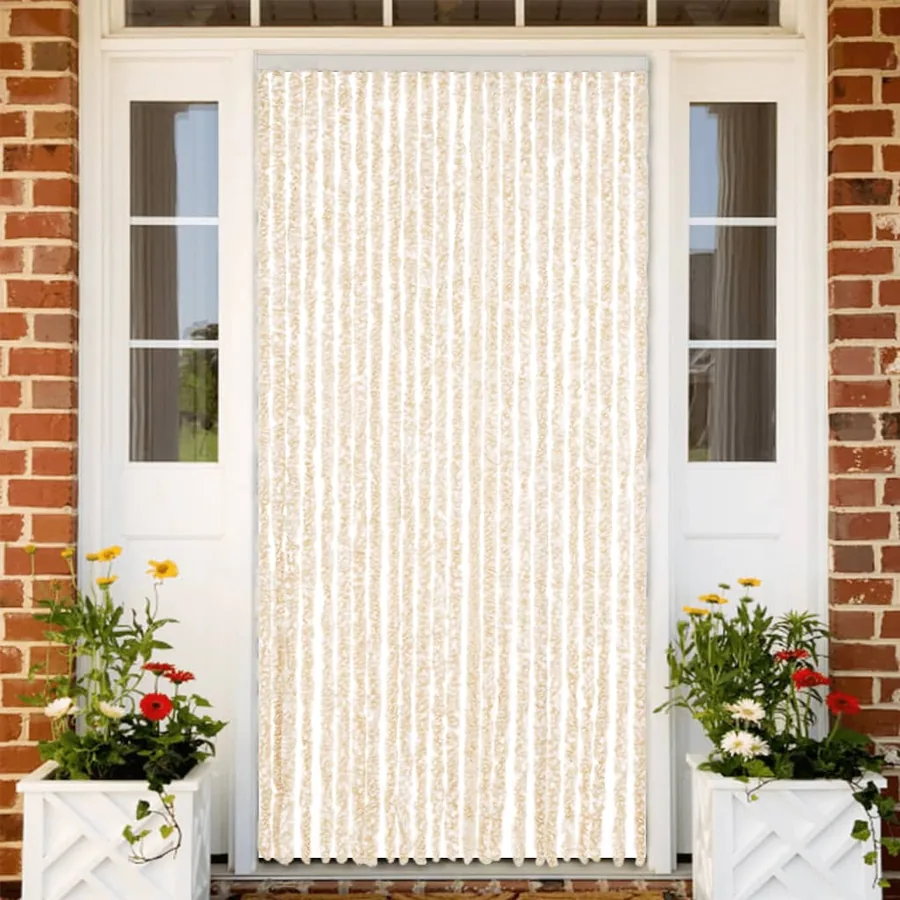 Rideau anti-mouches beige et blanc 100x220 cm chenille