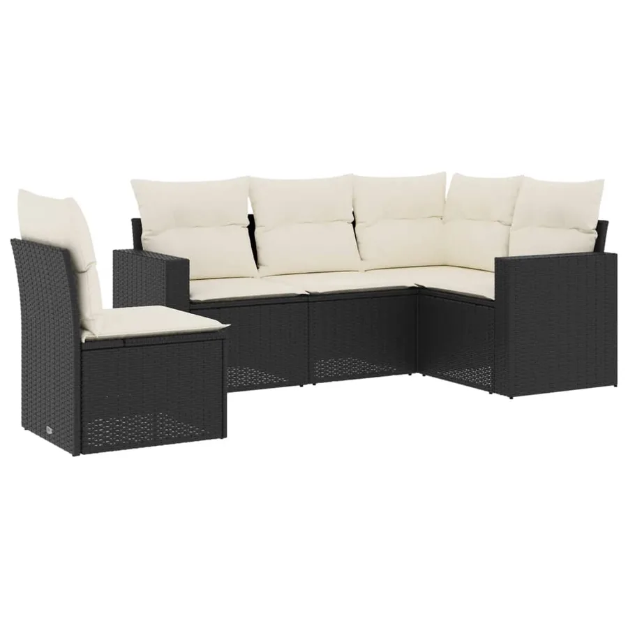 Salon de jardin 5 pcs avec coussins noir résine tressée - 2