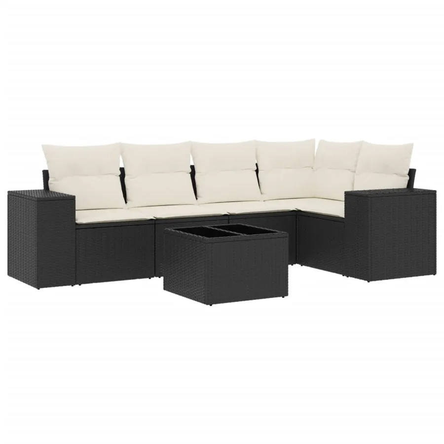 Salon de jardin 6 pcs avec coussins noir résine tressée - 2